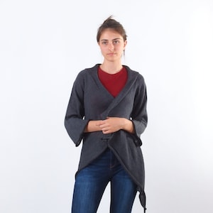Merino wool draped cardigan sweater, Open front gray cardigan, Lightweight cardigan, Super soft womens cardigan, Fall apparel