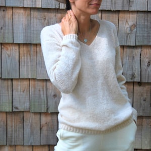 Off white alpaca silk pullover, wedding white silk alpaca jacket, v shape silk pullover, soft alpaca silk shrug, white alpaca sweater