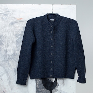 Button down wool cardigan, Handmade wool sweater, Natural dark blue wool cardigan, Hand knitted womens wool top, Organic wool cardigan