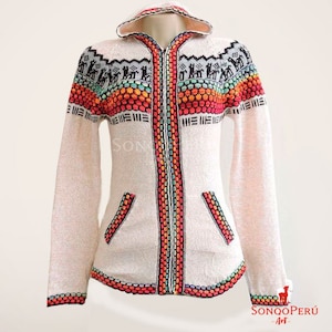 Alpaca cardigan zipper hood light grey, Alpaca Hoodie womens ethno, sweater boho, peruvian alpaca sweater, pullover zipper sweater Alpaca