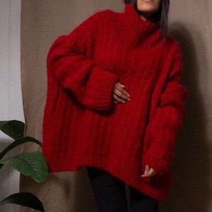 Turtleneck chunky knit alpaca Sweater| Oversized hand knit alpaca wool sweater women's| Plus Size Knit alpaca sweater| by SONQO