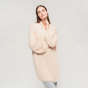 Balloon sleeves Merino wool cardigan, Black puff sleeves loose jacket, Knitted soft mohair wool cardigan, loose knit sweater / SOFIA