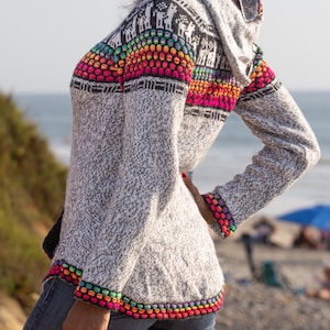 ON SALE Womens Soft Alpaca Wool Blend Knitted Hooded Sweater Jacket, Womens Cardigan, Llama Sweater, Boho Sweater, Ethnic, Size S M