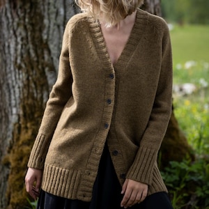 Longline wool cardigan, Button down V neck cardigan, Relaxed fit wool sweater, Winter wool cardigan, Organic wool cardigan, Winter knitwear