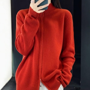 Cashmere wool double zip cardigan, Wool autumn winter zip sweater, Luxury cashmere wool jumper