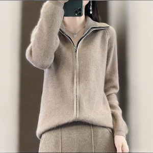Cashmere wool cardigan, Wool autumn winter zip sweater, Luxury cashmere wool jumper