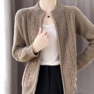 Elegant Merino Wool Zip-Up Cardigan, Merino Wool Sweater, Super Soft Wool Zip Sweater, Luxurious Wool Jumper