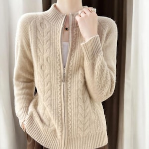 Luxurious Merino Wool Zip-Up Cardigan, Merino Wool Sweater, Super Soft Wool Zip Sweater, Elegant Wool Jumper