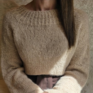Handmade Alpaca Sweater Women – 100% Natural Wool, Knit Pullover, Long Sleeve, Beige, Size S