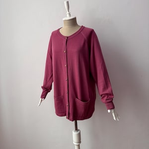 100% Soft Wool - Women's Crew Neck Loose Fit Knit Cardigan Sweater