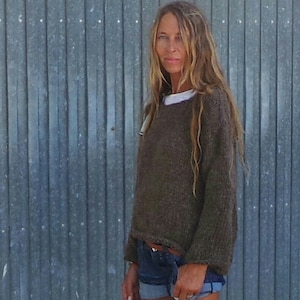 women's Brown Alpaca sweater jumper, handknit comfy, slouchy oversized pullover, minimalist ethical knitwear, coffee brown